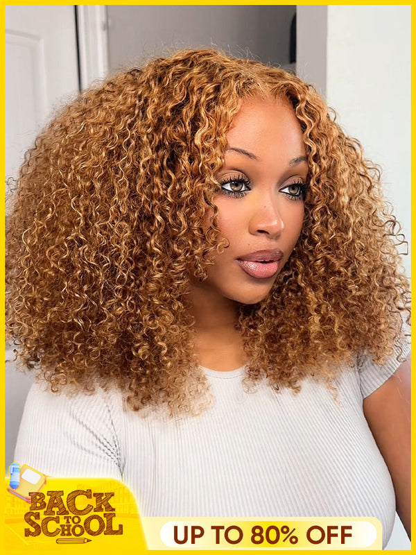CurlyMe Wear Go Glueless Highlights Ombre Hair Pre-cut HD Lace Kinky Curly Wig