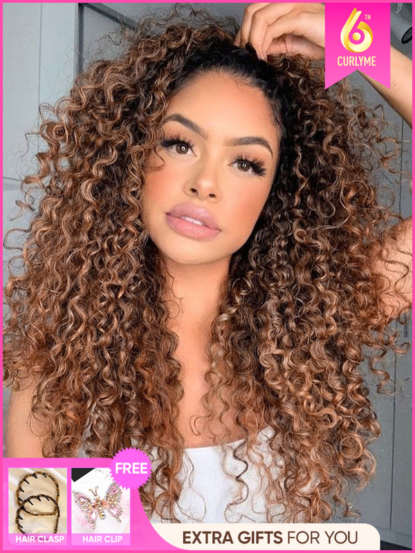 CurlyMe 3 IN 1 Blonde Water Wave Half Wig with Black Roots-Glueless & Beginner Friendly