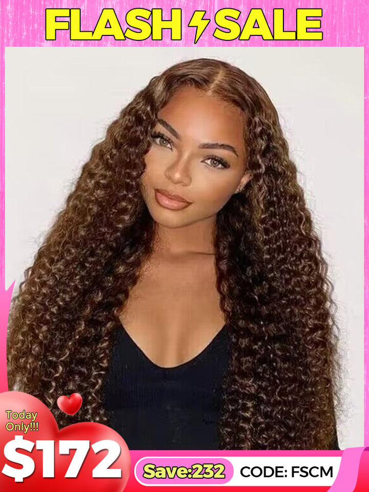 CurlyMe Pre-cut 9x6 Lace M-cap Wear Go Glueless Mini Knots Kinky Curly Hair Highlight Wig Pre-plucked Flash Sale