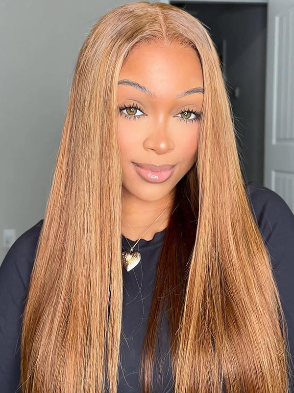 CurlyMe Highlights Ombre 7x5 Swiss Lace Wear Go Straight Glueless Wigs Pre Cut Lace Wig