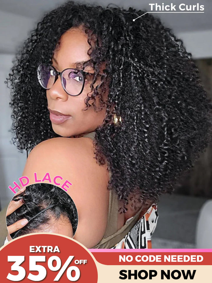 [Clearance Sale] Pre-style Finger Coily 250% Thick Curls Wear Go Glueless Wig 6x4 Pre-cut HD Lace Wig Pre-plucked