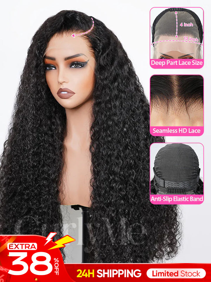 [Clearance Sale]CurlyMe Water Wave Human Hair 13x4/13x6 Swiss Lace Front Wig Pre Plucked