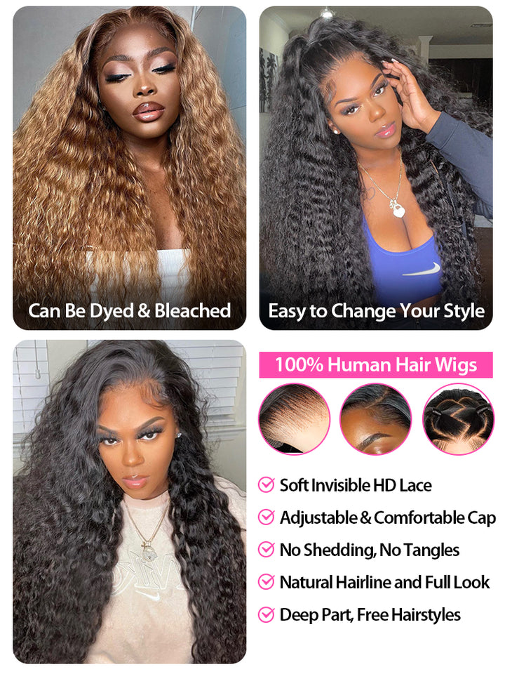 CurlyMe Hot Curly Pre-bleached Deep Wave 13x4 HD Lace/Transparent Lace Frontal Wigs