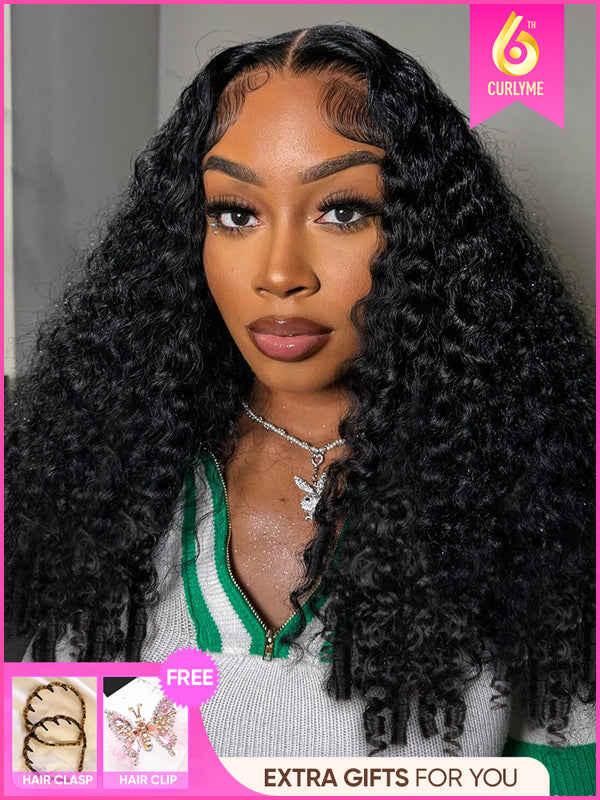 CurlyMe Pre-bleached Wear Go Glueless Wig 7x5 Pre-cut HD Lace Burmese Curly Human Hair