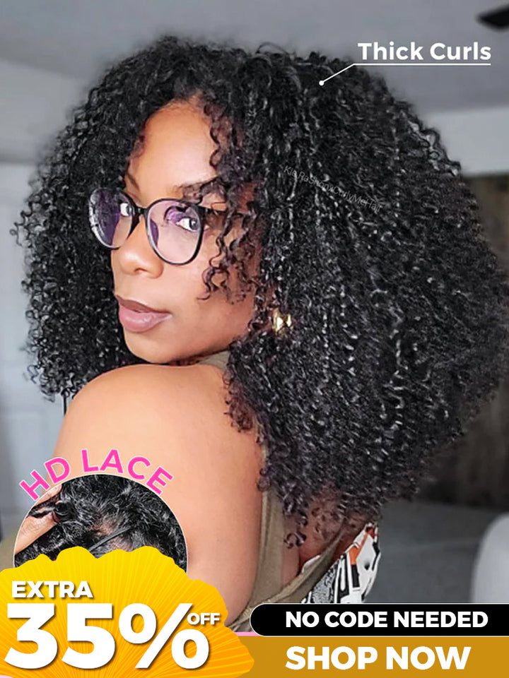 [Clearance Sale] CurlyMe Pre-style Finger Coily 250% Thick Curls Wear Go Glueless Wig 6x4 Pre-cut HD Lace Wig Pre-plucked