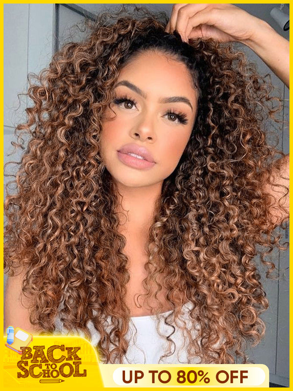 CurlyMe 3 IN 1 Blonde Water Wave Half Wig with Black Roots-Glueless & Beginner Friendly