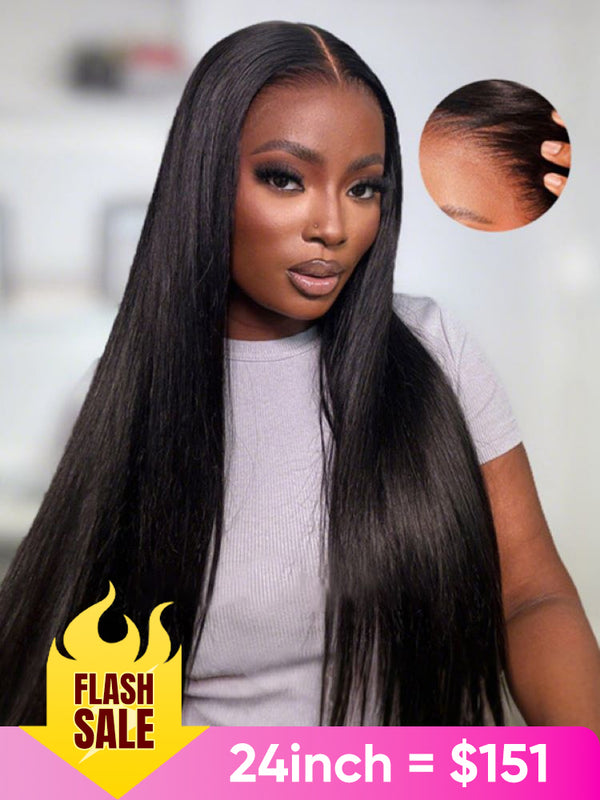 CurlyMe 9x6 HD Lace M-cap Wear Go Glueless Mini Knots Straight Hair Pre-cut Lace Front Wig Pre-plucked