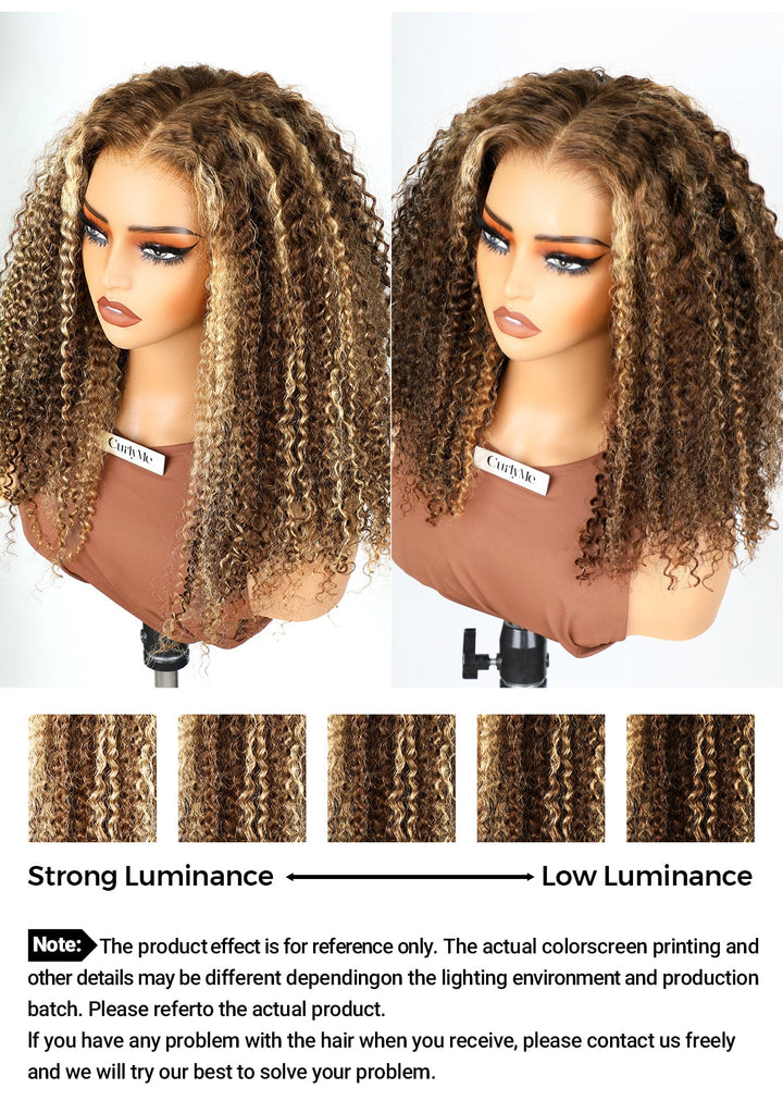 CurlyMe Wear Go Glueless Highlights Ombre Hair Pre-cut HD Lace Kinky Curly Wig