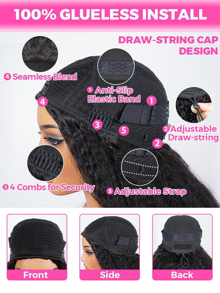 3 IN 1 Half Wig Burmese Curly Glueless Install Wig With Adjustable ...