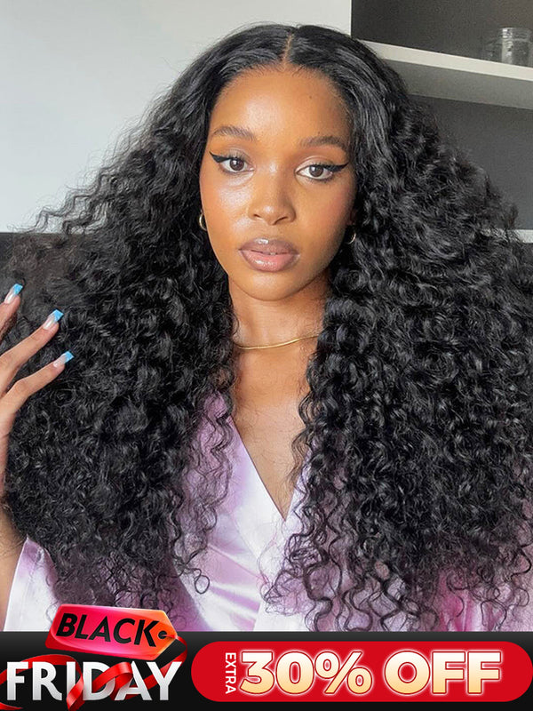 CurlyMe Pre-bleached Deep Wave Wear Go Glueless Wig Pre-cut 7x5 HD Lace Wig Pre-plucked