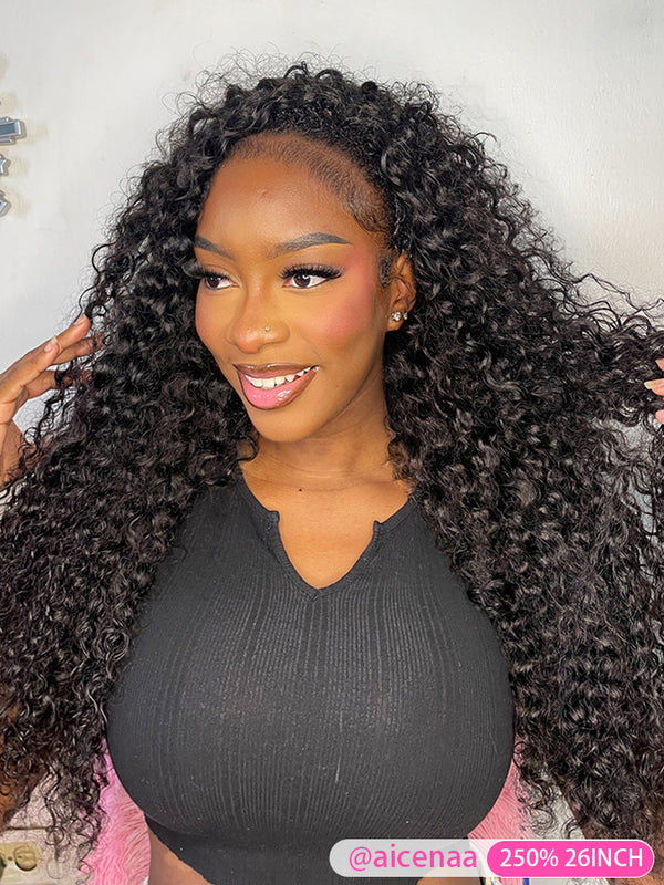 CurlyMe 3 In 1 Half Wig Water Wave Glueless Install Half Wig With Drawstring Beginner Friendly