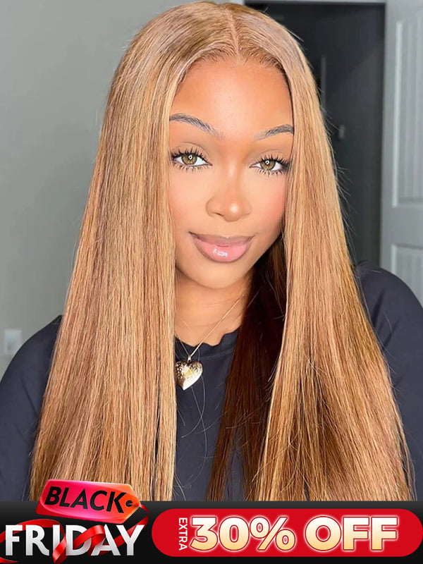 CurlyMe Highlights Ombre 7x5 Swiss Lace Wear Go Straight Glueless Wigs Pre Cut Lace Wig