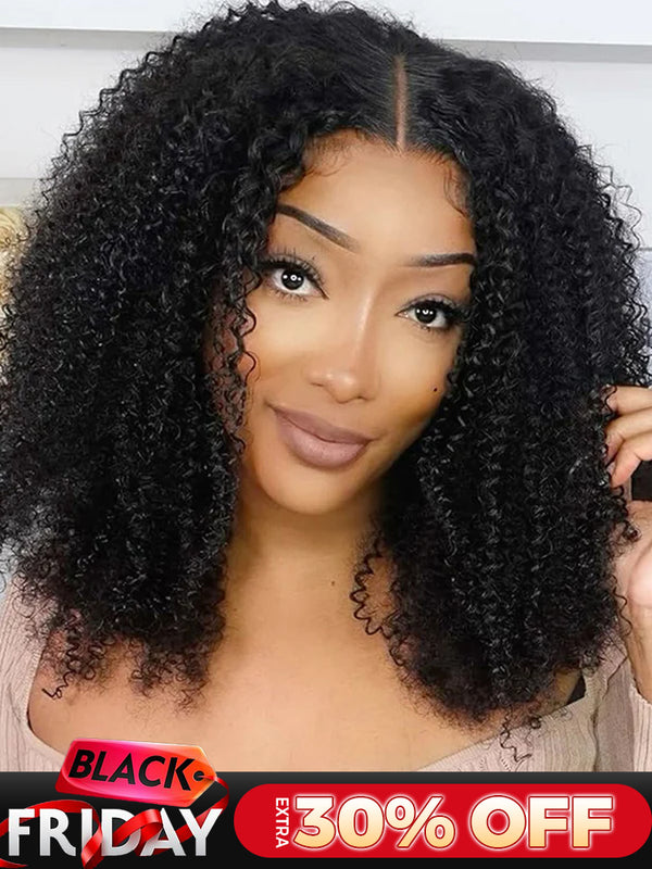 CurlyMe Pre-bleached Wear Go Afro Kinky Curly 7x5 Pre-cut HD Lace Glueless Wig Pre-plucked