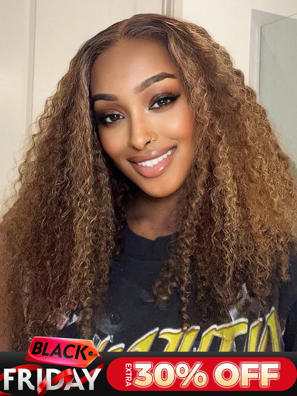 CurlyMe Wear Go Glueless Highlights Ombre Hair 7x5 Pre-cut Swiss Lace Kinky Curly Wig