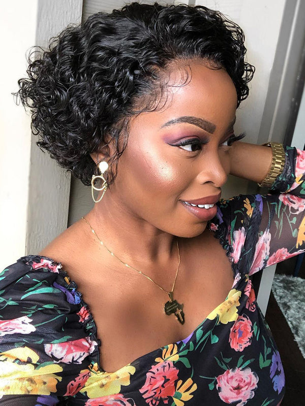 Perruques bon marché coiffure d'été cheveux courts bouclés Pixie perruque cheveux humains