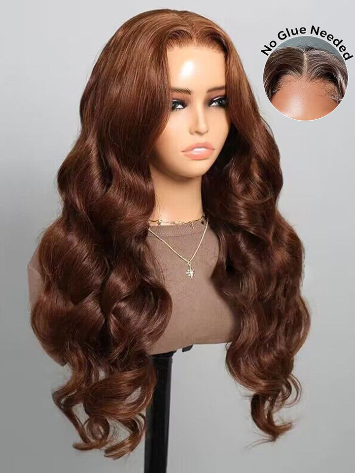 CurlyMe #4 Chocolate Brown Pre Cut Glueless Lace Body Wave Wear Go Wig Unice