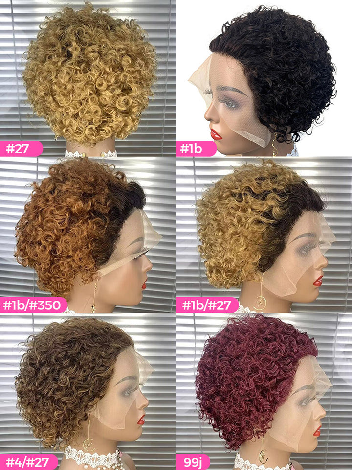 CurlyMe Summer Hairstyle Short Pixie Curly Color Wig Human Hair Lace Wigs