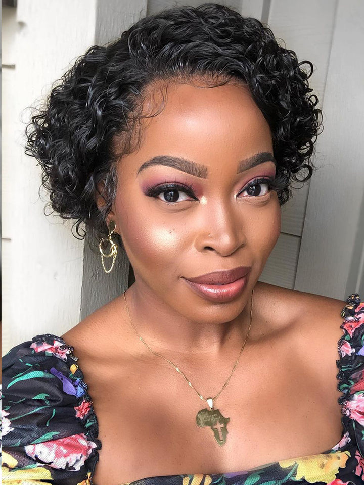 CurlyMe Summer Hairstyle Short Curly Hair Pixie Wig Human Hair No Lace Wigs
