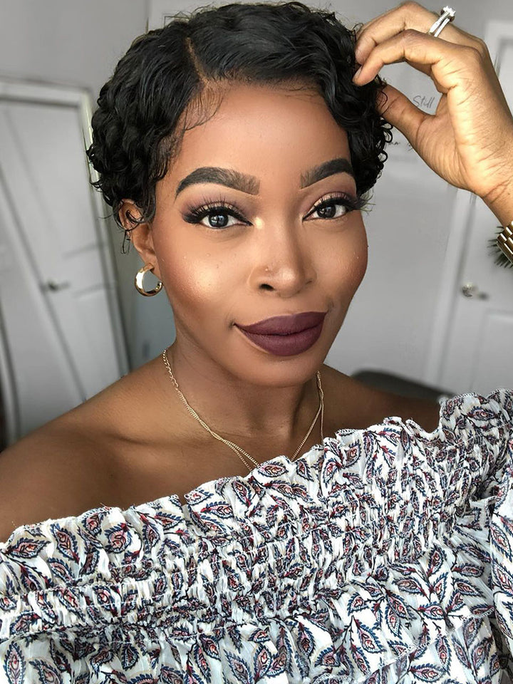 CurlyMe Summer Hairstyle Short Curly Hair Pixie Wig Human Hair No Lace Wigs