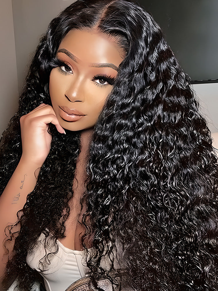 Women's Curly water wave wig Hd top transparent lace front wig pre plucked with baby