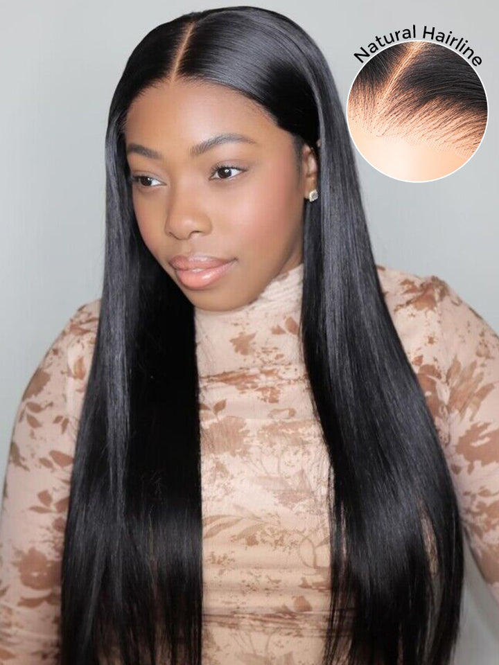 CurlyMe Pre-bleached Straight Hair Wear Go Glueless Wig Pre-cut HD Lace Pre-plucked