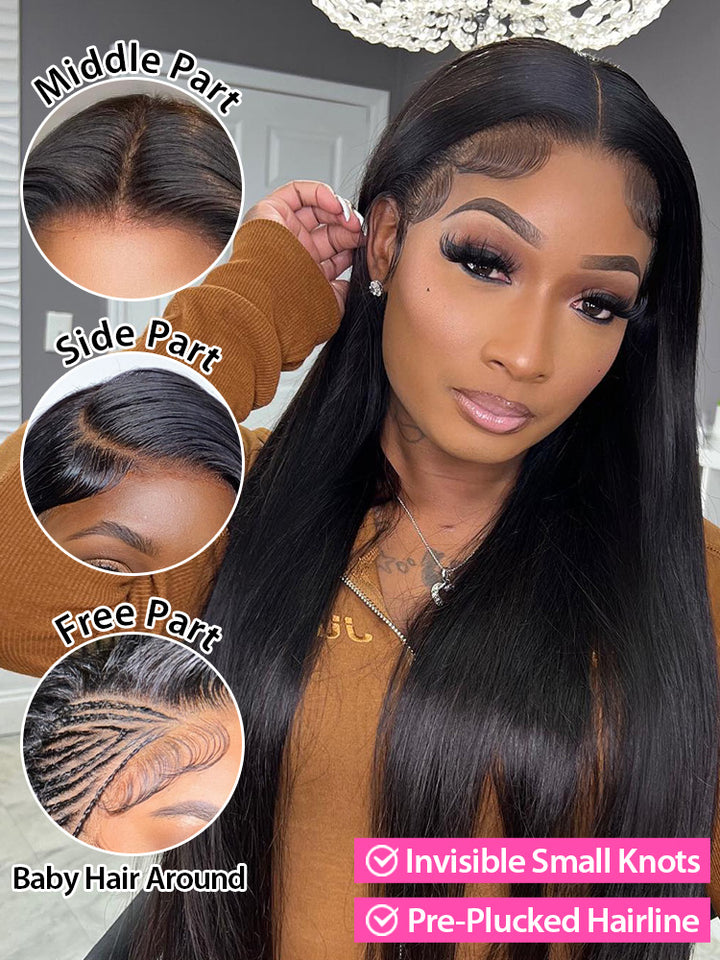 CurlyMe 13x4 Swiss HD Lace/Transparent Lace Wigs Straight Long Hair Lace Front Wigs