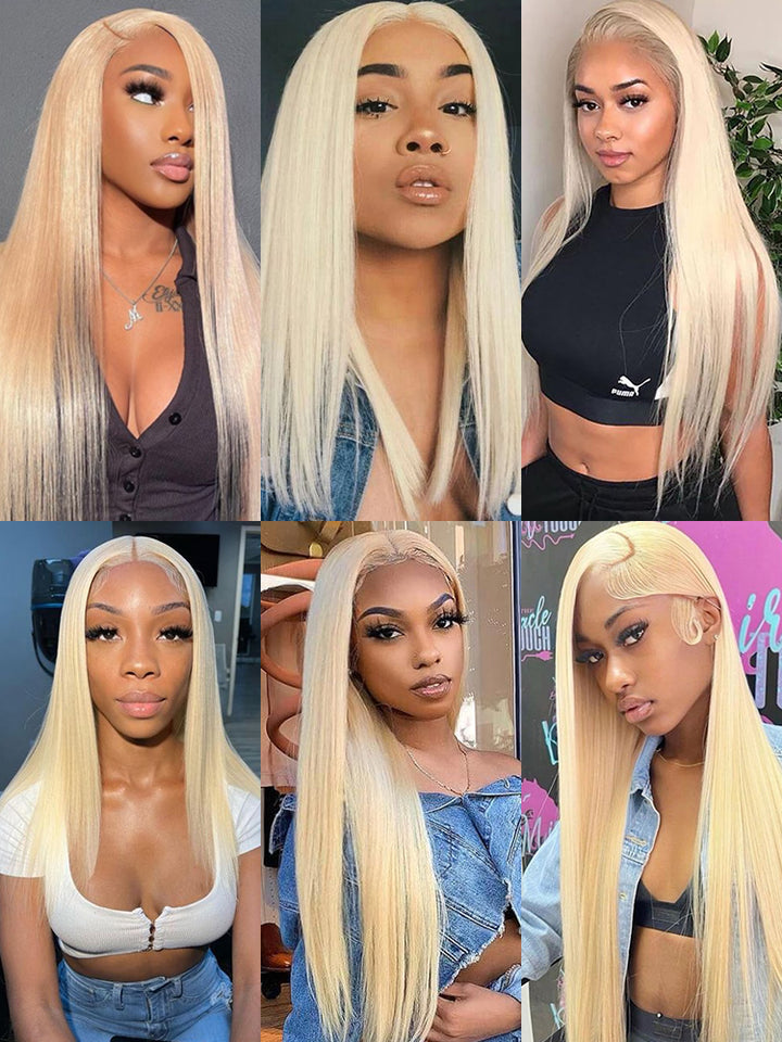 CurlyMe 613 Blonde Straight Human Hair 4 Bundles with 13x4 Lace Frontal