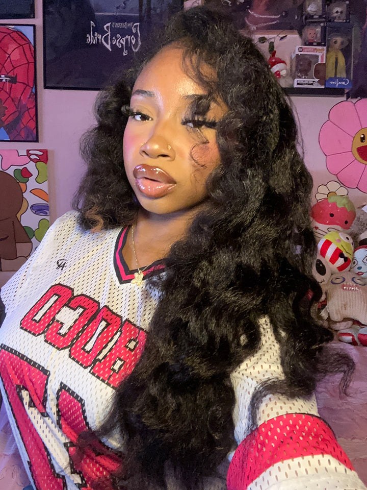 CurlyMe 3 In 1 Half Wig Kinky Straight Glueless Install Half Wig With Draw-string Beginner Friendly