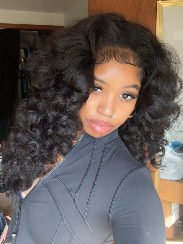 Drawstring Installation 3 IN 1 Half Wig Water Wave Invisible Hairline Glueless Install Wig With ...