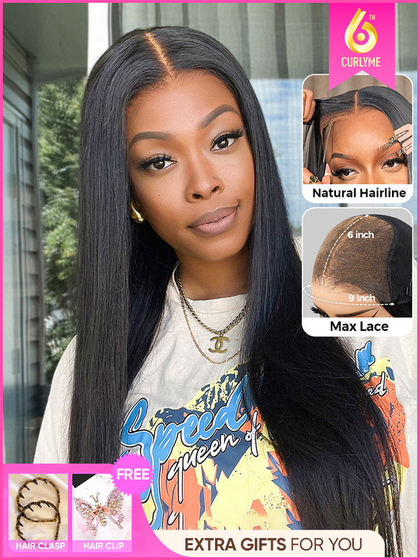 CurlyMe 9x6 HD Lace M-cap Wear Go Glueless Mini Knots Straight Hair Pre-cut Lace Front Wig Pre-plucked
