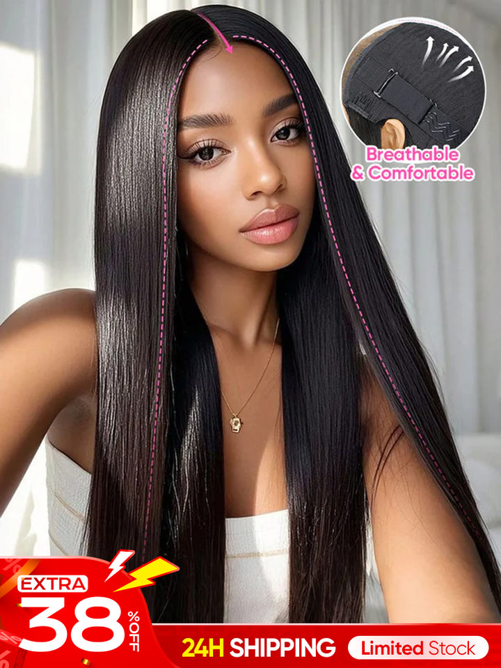 [Clearance Sale] CurlyMe Pre-bleached Straight Hair Wear Go Glueless Wig 7x5 Pre-cut HD Lace Pre-plucked
