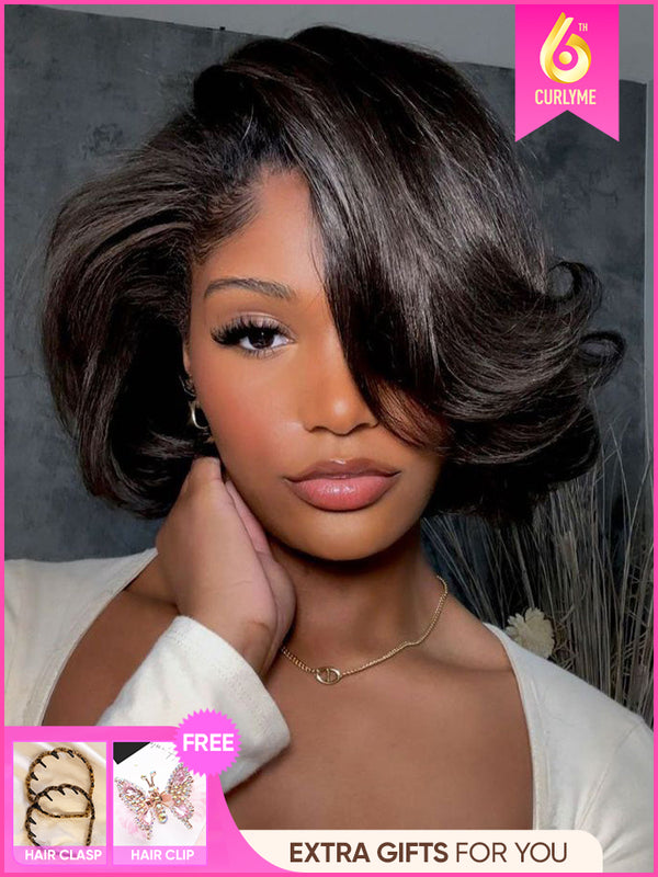 CurlyMe Wear Go Blow Out Straight Bob 7x5 HD Lace Glueless Wig Pre-Bleached Tiny Knots