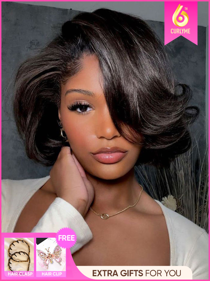 CurlyMe Wear Go Blow Out Straight Bob 7x5 HD Lace Glueless Wig Pre-Bleached Tiny Knots