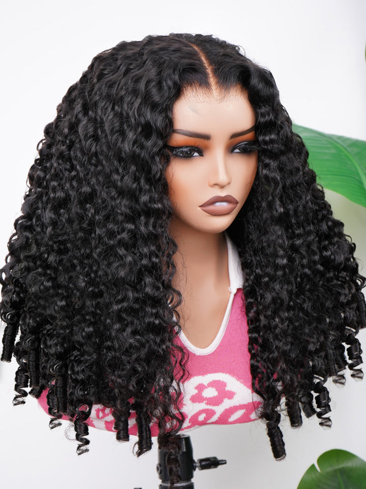 CurlyMe Pre-bleached Wear Go Glueless Wig 7x5 Pre-cut HD Lace Burmese Curly Human Hair