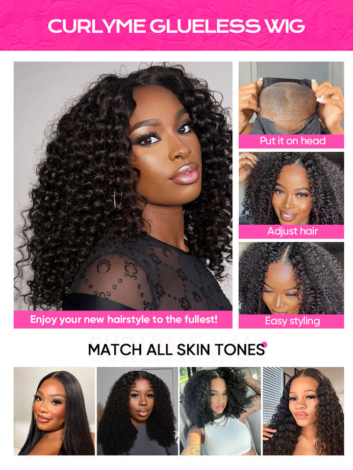 CurlyMe Pre-bleached Wear Go Glueless Afro Kinky Curly Pre-cut HD Lace Wig Pre-plucked