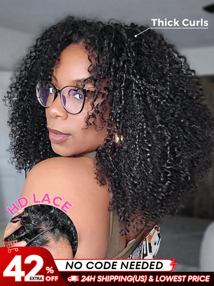 [Clearance Sale] Pre-style Finger Coily 250% Thick Curls Wear Go Glueless Wig 6x4 Pre-cut HD Lace Wig Pre-plucked