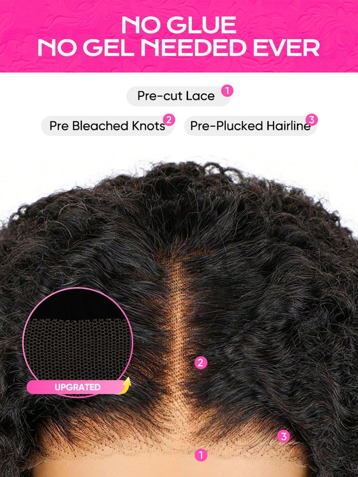 CurlyMe Pre-bleached Wear Go Glueless Wig 7x5 Pre-cut HD Lace Water Wave Human Hair