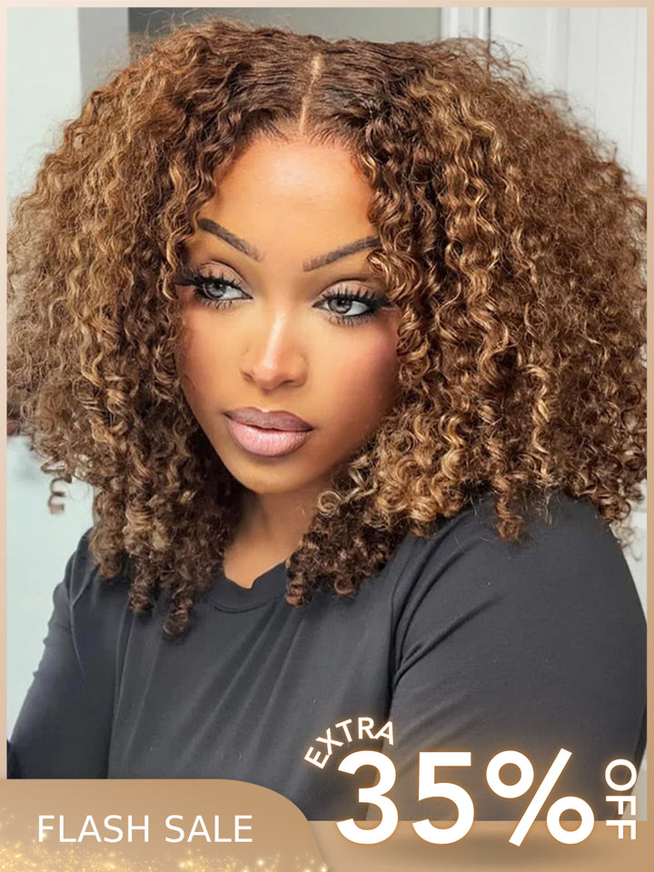 CurlyMe Wear Go Glueless Highlights Ombre Hair Pre-cut HD Lace Kinky Curly Wig