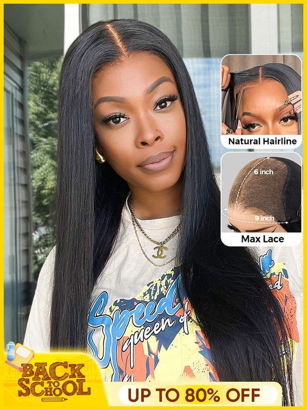CurlyMe 9x6 HD Lace M-cap Wear Go Glueless Mini Knots Straight Hair Pre-cut Lace Front Wig Pre-plucked