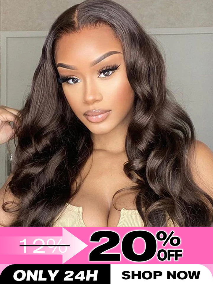 CurlyMe #4 Chocolate Brown Pre Cut Glueless Lace Body Wave Wear Go Wig