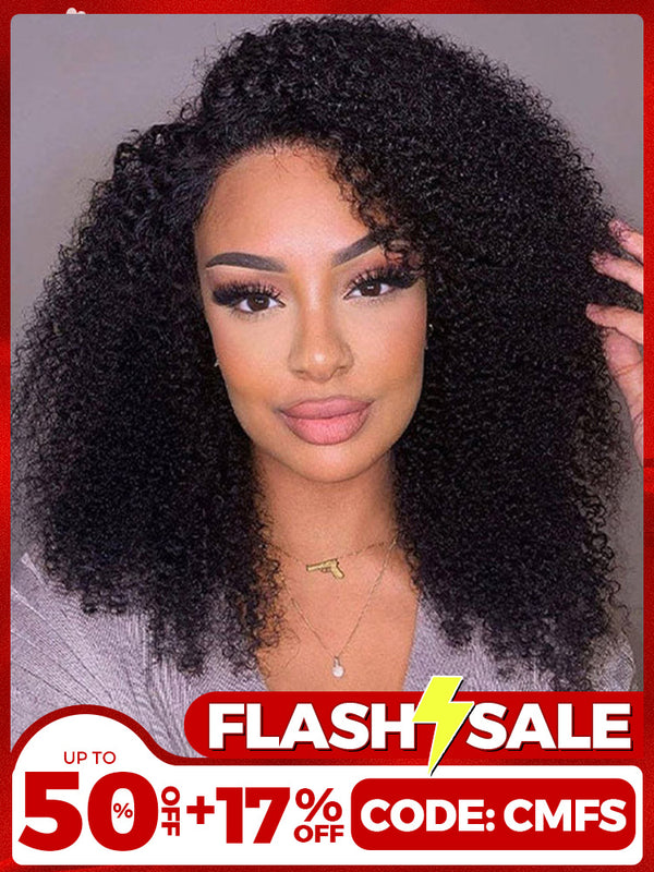 Valentine's Day Sale | Pre-bleached Afro Curly Hair Swiss HD Lace Front Wig Human Hair Pre plucked Wigs