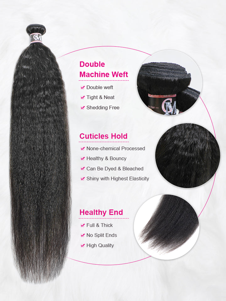 CurlyMe Kinky Straight Virgin Human Hair Bundles with a 13x4 Lace Frontal Natural Black