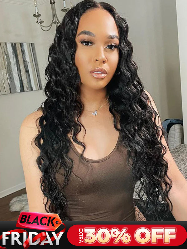 CurlyMe Loose Wave Hair 13x6 Transparent Lace Front Wigs Pre Plucked