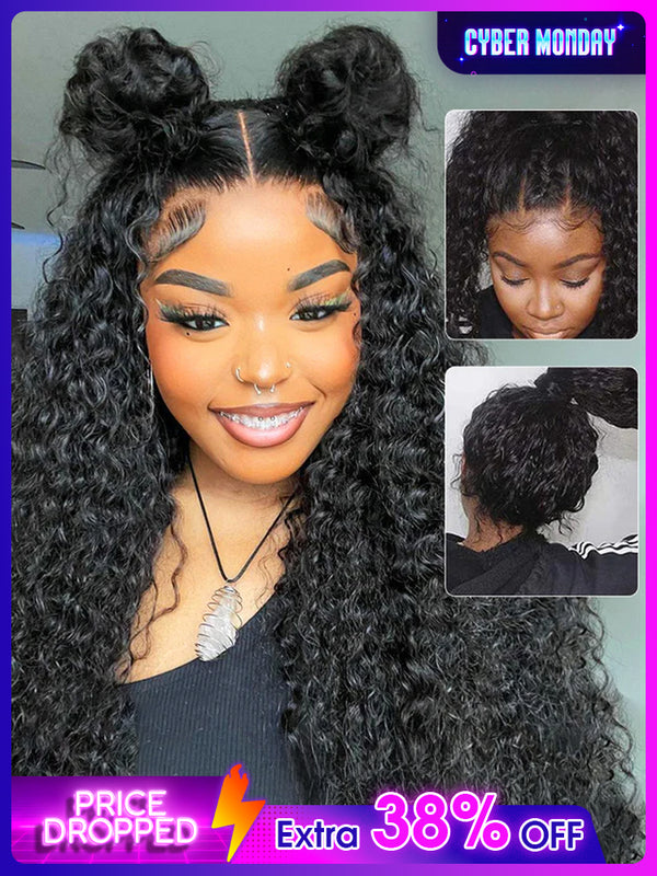 CurlyMe 360 Lace Fit Wear Go Pre-Bleached Water Wave Human Hair Glueless Wig Pre-Plucked