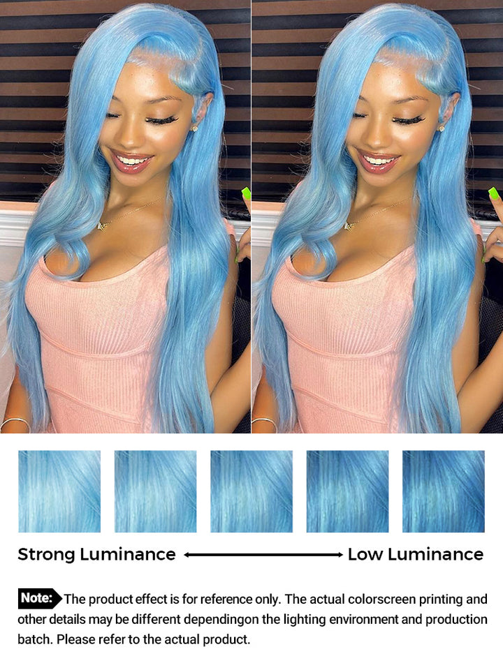 CurlyMe Hot Color Lake Brilliant Blue Straight Hair 13x4 Lace Front Wigs