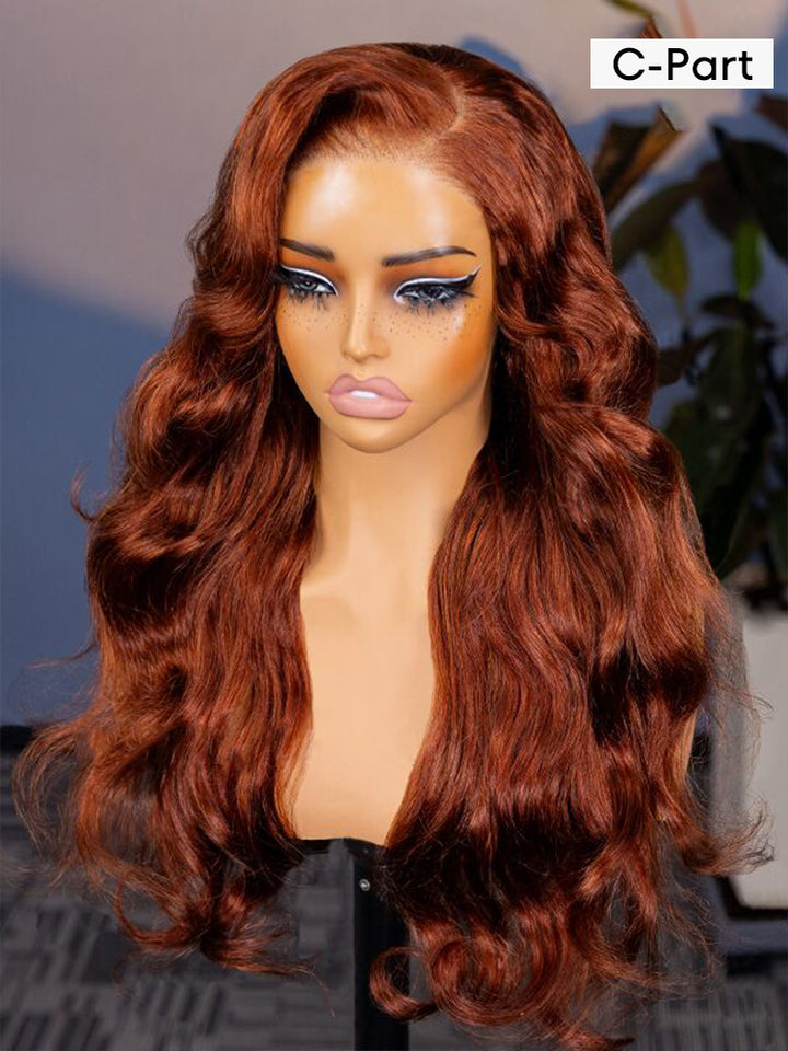 CurlyMe Copper Brown Body Wave Wear Go Glueless 7x5 Lace Wigs Human Hair Wigs