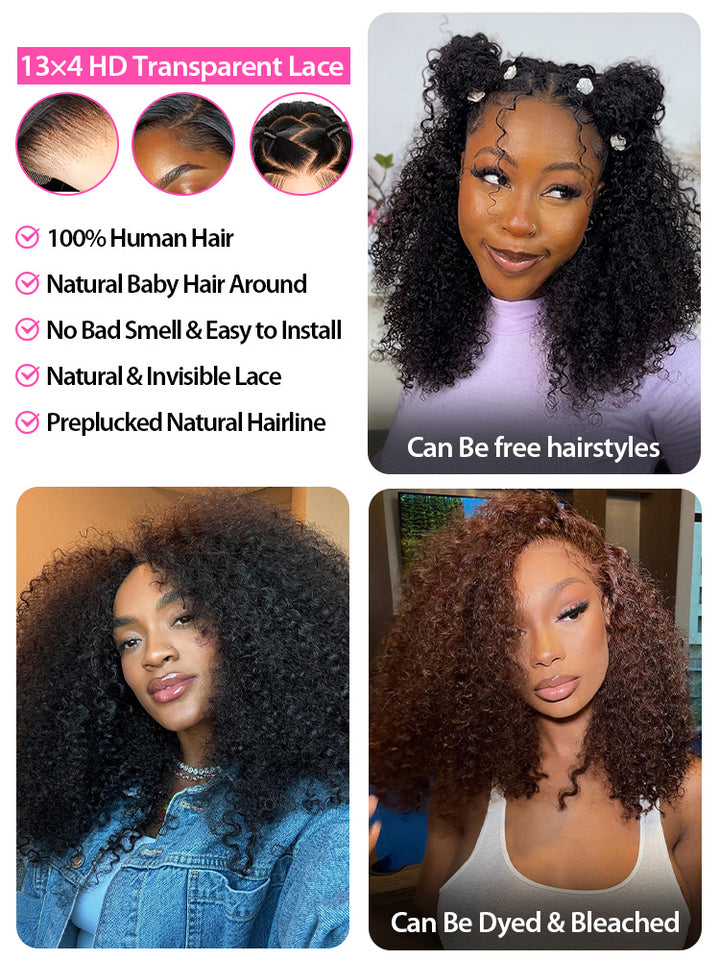 CurlyMe Afro Curly Hair Pre-bleached Swiss HD Lace Front Wig Human Hair Pre plucked Wigs