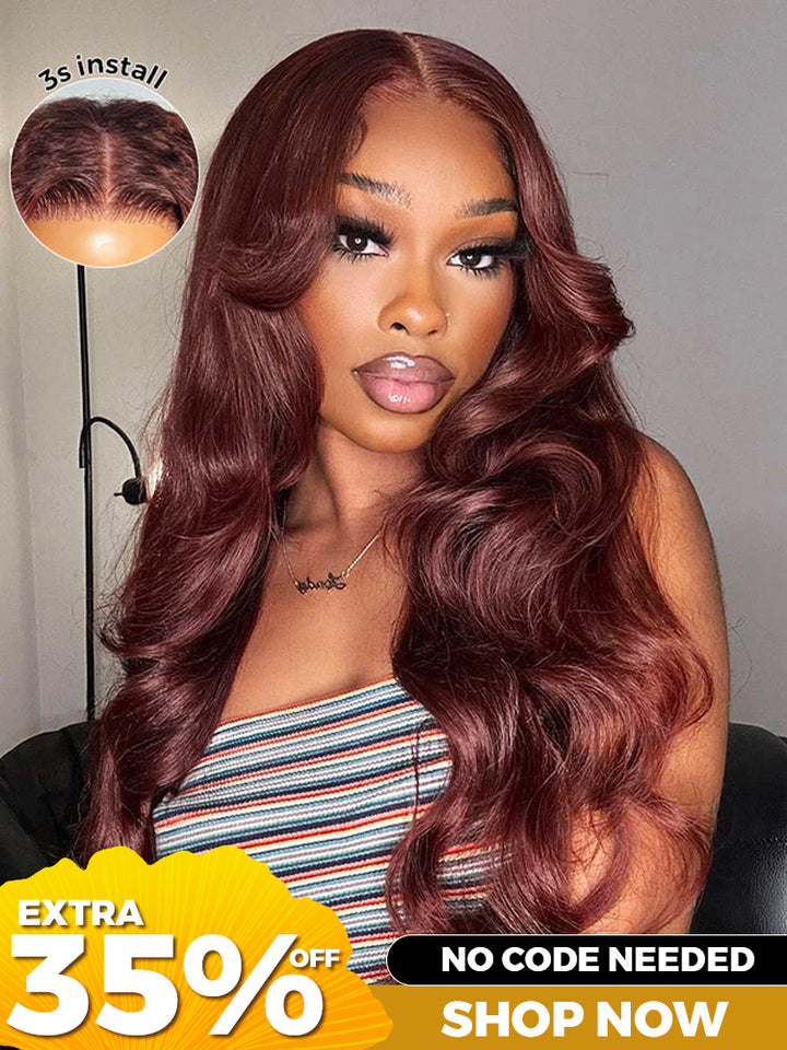 [Clearance Sale] CurlyMe Pre-Plucked Wear Go Glueless Reddish Brown Body Wave Hair Pre-cut Lace