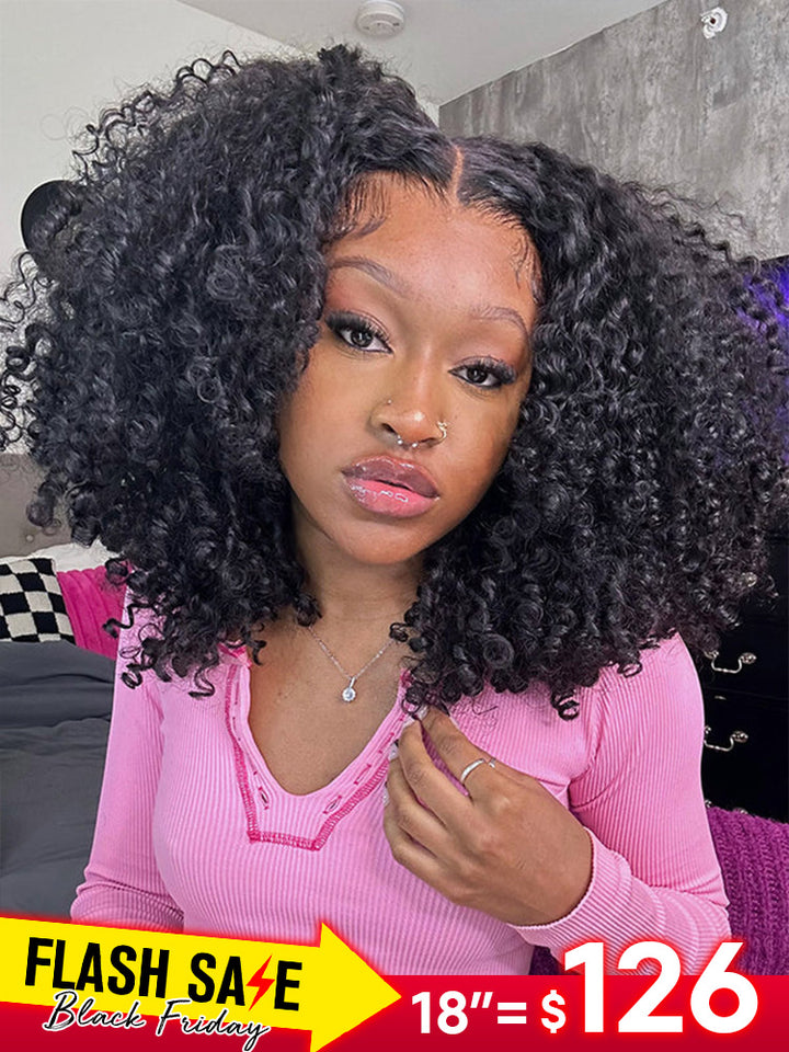 CurlyMe Pre-cut 9x6 Lace M-cap Wear Go Glueless Mini Knots Kinky Curly Hair HD Lace Front Wig Pre-plucked