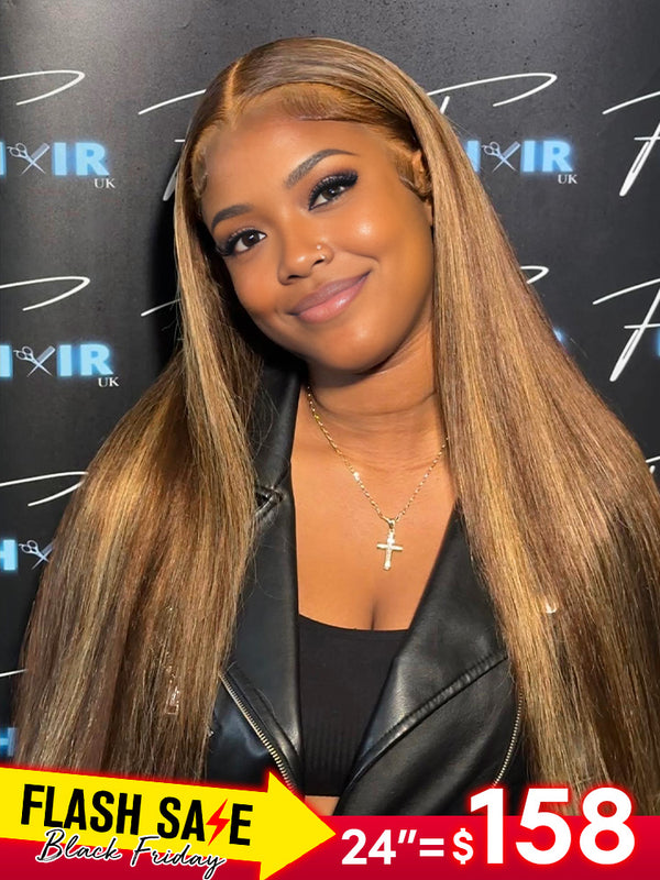 CurlyMe Highlights Ombre 7x5 Swiss Lace Wear Go Straight Glueless Wigs Pre Cut Lace Wig